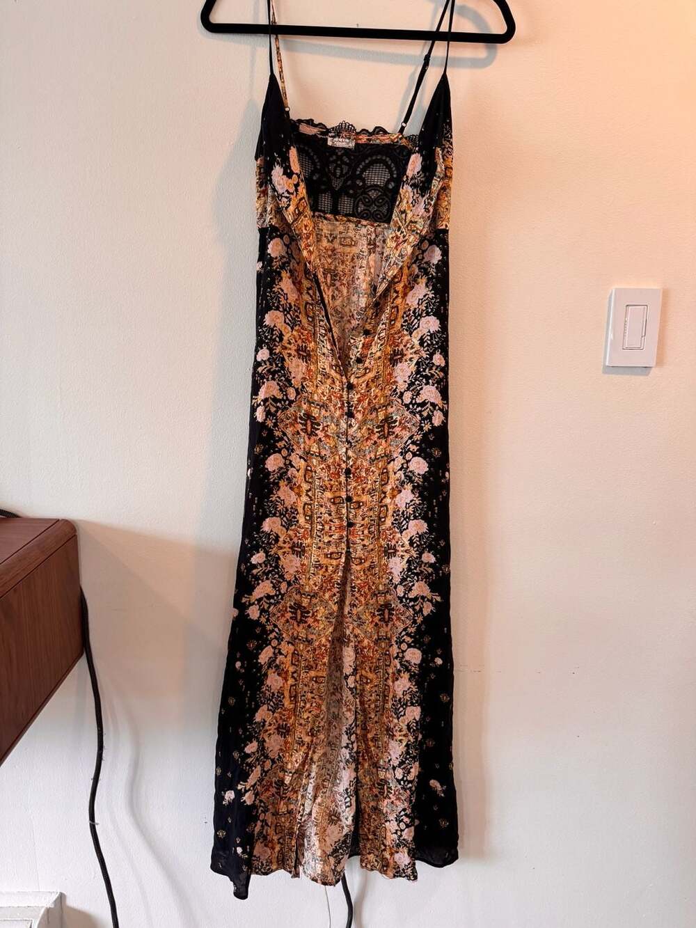 Intimately Free People Maxi Dress Size XS Black Floral Lace Button Front